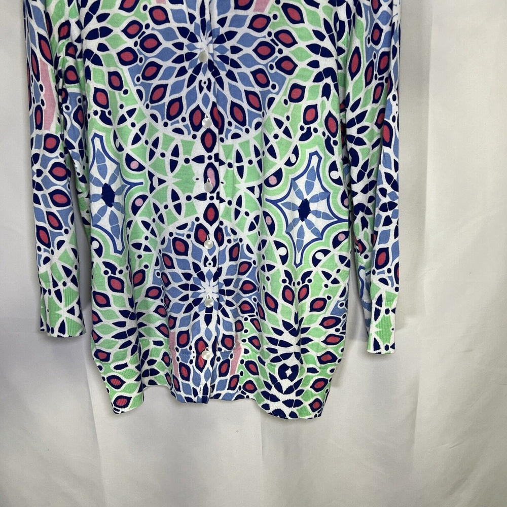 Talbots Womens Cardigan M Multicolor Button Sweater 3/4 Sleeve Artsy Office - Picture 3 of 10